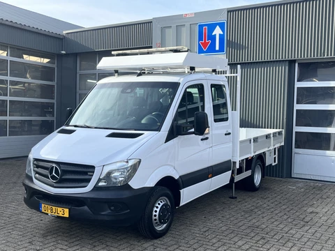 Mercedes-Benz Sprinter 514 CDI 366 Hiab Laadkraan 018T Trekhaak 3500kg Airco 6 persoons uitvoering Open laadbak Pick-up Euro 6 Verkeersbord Actiebord Pijlenbord Bakwagen P-up Tachograaf 1e eigenaar ex gemeente