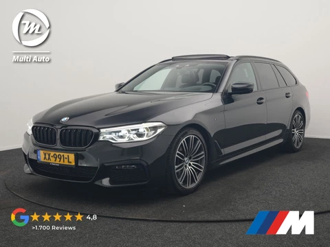 BMW 5 Serie Touring 520i M Sport 184pk Dealer O.H. | Panodak | Head Up | 360 Camera | Lederen Comfortzetels Memory & Verwarmd | Sfeerverlichting | Blis | Apple Carplay | Stuur Verwarmd | Adaptive LED | Navigatie | DAB | 19"L.M |