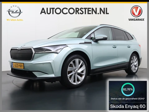 Škoda Enyaq iV 60 First Edition SOH 92% 3-Zone Ecc Adap.Cruise Stoel+Stuurverwarming Elek.Stoel+Memory Camera Apple Camera Android Auto Navi Pdc Keyless advanced Led Matrix Blind Spot Warning Lmv Privacy Glas Lane Assist DAB P-Assist GSM Draadloos laden Dealeronderhouden Origineel Nederlandse Auto
