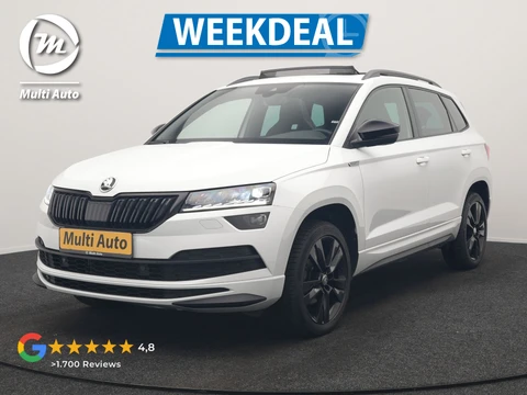 Škoda Karoq 1.5 TSI ACT Sportline DSG 150pk Dealer O.H | Panodak | Adaptive Cruise | Camera | RS Sportstoelen Verwarmd | Blis | Keyless | Apple Carplay | Black Optic | Virtual | Navigatie | DAB | 18"L.M |