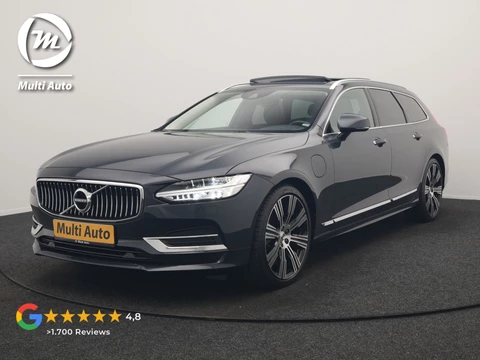 Volvo V90 T8 AWD Inscription PHEV 394pk Dealer O.H. | Trekhaak Af Fabriek | Panodak | Adaptive Cruise | Harman / Kardon | Head Up | Camera | Lederen Sportstoelen Massage & Ventilatie & Memory | Apple Carplay | Stuur Verwarmd | Blis | Plug In Hybrid |
