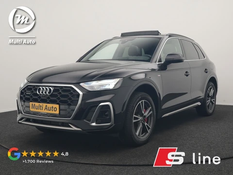 Audi Q5 50 TFSI e 2x S Line PHEV 300pk Dealer O.H. | Panodak | 360 Camera | Head Up | Lederen Sportstoelen Verwarmd | Keyless | Apple Carplay | Cruise Control | Virtual Cockpit | Navigatie | DAB | 19"L.M | Plug In Hybrid |