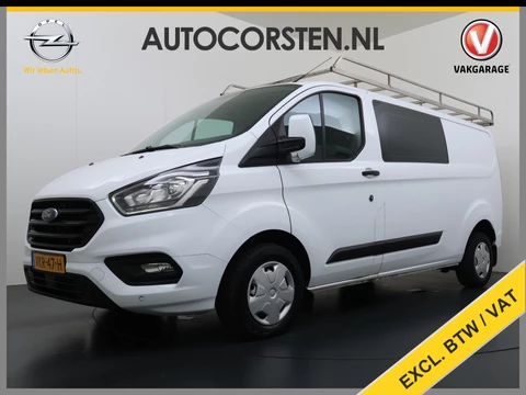 Ford Transit Custom 300 2.0TDCI L2H1 Dubbele Cabine 6-Persoons Trekhaak Navi Camera Cruise Control Imperiaal Airco Stoelverwarming Pdc DC DAB Bluetooth Betonplex Vloer Wandbetimmering 2.750KG Trekgewicht Origineel Nederlandse Auto