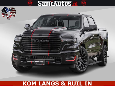Dodge Ram Pick-Up NIGHT PREMIUM | 426PK | STRIPING | LUCHTVERING | HUD | PANO | 360 CAM | Full Option | LIMITED WHEELS | De Meest Luxe in zijn Klasse | Comfortabele Dubbele Cabine met Royale 5 Zitplaatsen | EERSTE EIGENAAR | SMOKE PACK | BOM VOL |