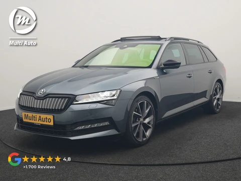 Škoda Superb Combi 1.4 TSI iV Sportline Business PHEV 218pk Dealer O.H. | Trekhaak Af Fabriek | Panodak | Adaptive Cruise | 360 Camera | Alcantara Sportstoelen Memory & Verwarmd | Stuur Verwarmd | Blis | Keyless | Crystal LED | Sfeerverlichting | Apple Carplay |  Plug In Hybrid |