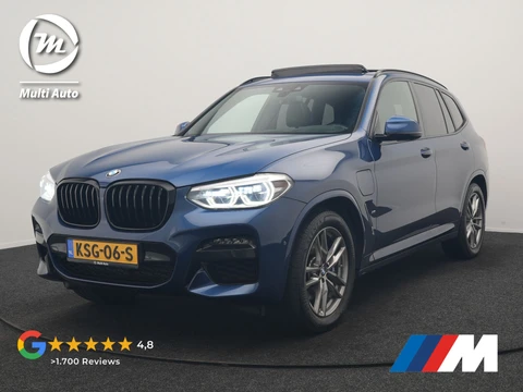 BMW X3 xDrive30e M Sport PHEV 293pk | Trekhaak Afn. | Panodak | Head Up | Camera | Lederen Sportstoelen Memory & Verwarmd | Adaptive LED | Sfeerverlichting | Blis | Keyless | Navigatie | 19"L.M | Plug In Hybrid |
